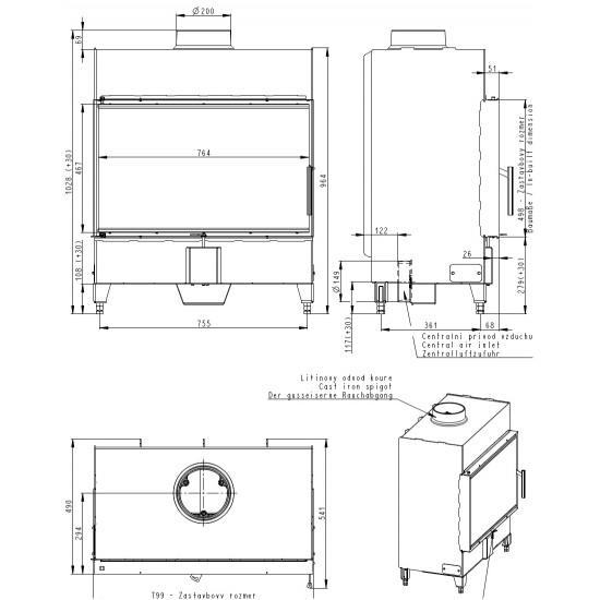 Plieninis židinio ugniakuras Romotop KV HEAT H2X 01 - 80.50