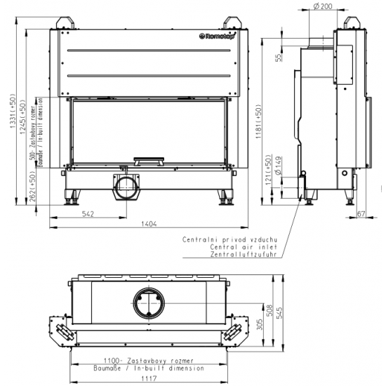 Plieninis židinio ugniakuras Romotop KV HEAT H3LG01 110.50.01 su pak. 50x110 cm