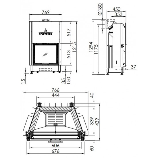 Plieninis židinio ugniakuras Spartherm Mini S51,3h-4S