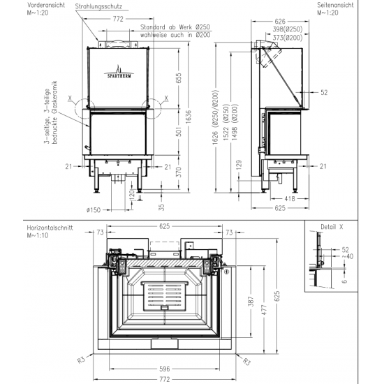 Plieninis židinio ugniakuras Spartherm Premium A-3RL-60h, ø 200 mm