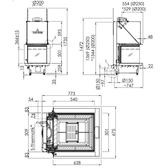 Plieninis židinio ugniakuras Spartherm Premium A-U-50h, ø200 mm