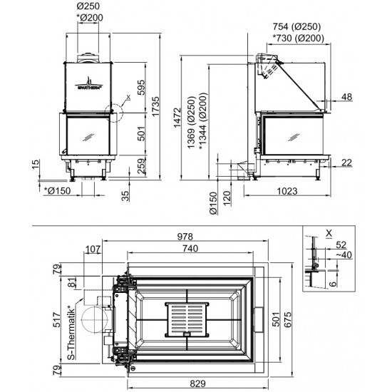 Plieninis židinio ugniakuras Spartherm Premium A-U-70h, ø 250 mm