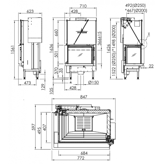 Plieninis židinio ugniakuras Spartherm Premium V-2L-68h, ø200 mm