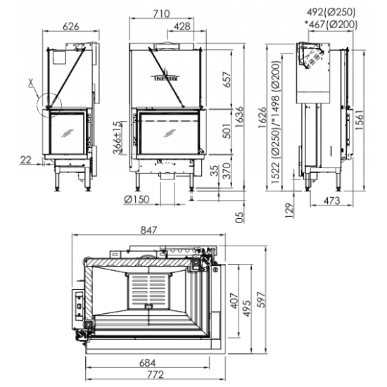 Plieninis židinio ugniakuras Spartherm Premium V-2R-68h, ø200 mm