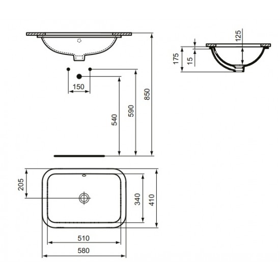 Po stalviršiu montuojamas praustuvas Ideal Standard Rectangular Connect, 58x41x17,5 cm, baltas