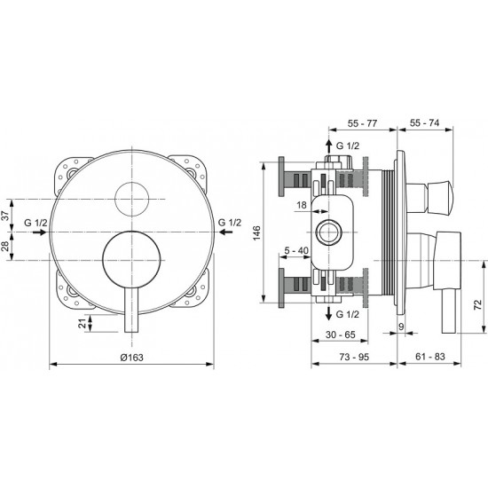 Potinkinė dušo sistema Ideal Standard CERATHERM 100 su 200 mm galva, juoda