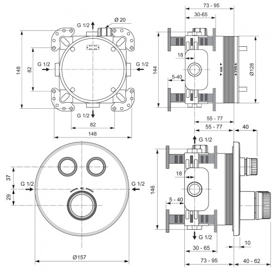 Potinkinis dušo komplektas Ideal Standard Ceratherm Navigo, su apvalia Ø300 mm galva, chromas Potinkinis dušo komplektas Ideal Standard Ceratherm Navigo, su apvalia Ø300 mm galva, chromas