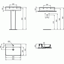 Praustuvas Ideal Standard Conca, 600x450, su persipylimu, su skyle maišytuvui