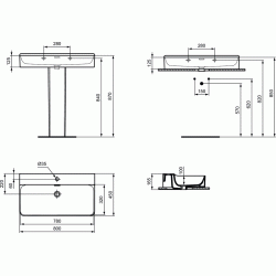 Praustuvas Ideal Standard Conca, 800x450, su persipylimu, šlifuota apačia, su skyle maišytuvui