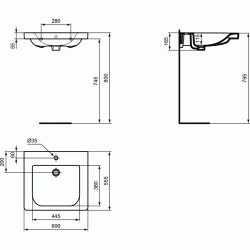 Praustuvas Ideal Standard Connect Freedom, 600x550