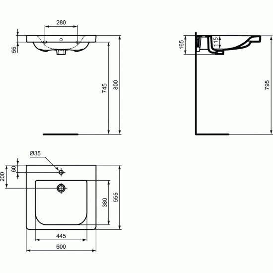 Praustuvas Ideal Standard Connect Freedom, 600x550