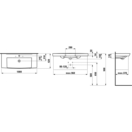 Praustuvas PRO NORDIC 100x42, su 1 anga maišytuvui, baltas