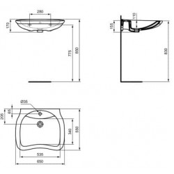 Praustuvas riboto judumo žmonėms Ideal Standard, Maia 65 cm