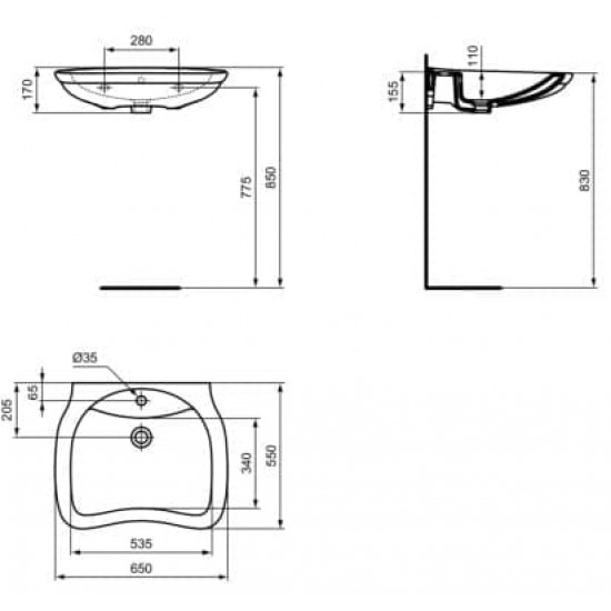 Praustuvas riboto judumo žmonėms Ideal Standard, Maia 65 cm