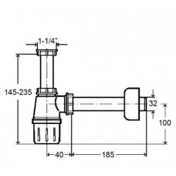 Praustuvo sifonas butelinis, be ventilio 1 1/4 x 32, plastikinis