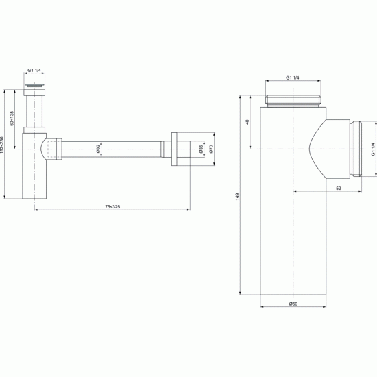 Praustuvo sifonas Ideal Standard, Design d32, chromas