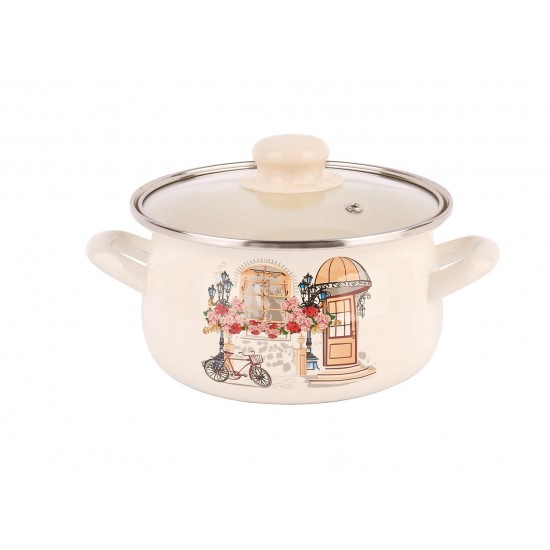 Puodas emal. 20cm 3.4L su stikl.dang. PARIS ST Puodas emal. 20cm 3.4L su stikl.dang. PARIS ST