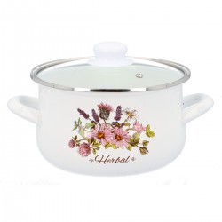Puodas emaliuotas 22cm 4.8L su stikliniu dangčiu HERBAL