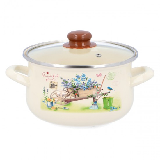 Puodas emaliuotas GARDEN 16cm 1.8L su stikliniu dangčiu Puodas emaliuotas GARDEN 16cm 1.8L su stikliniu dangčiu