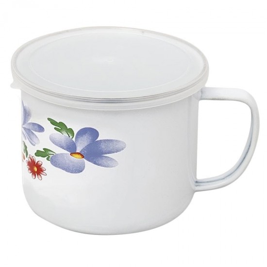 Puodukas emal. su plast. dangteliu 900ml 12cm DIA