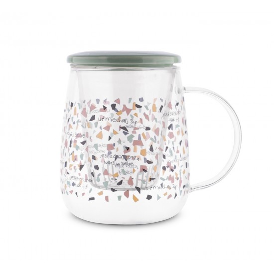 Puodukas stikl. 500ml su sieteliu+dangteliu C/B