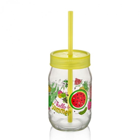 Puodukas- stiklainis su šiaudeliu 370ml C-162