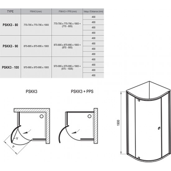 Pusapvalė dušo kabina Ravak Pivot, PSKK3-80, satinas+stiklas Transparent Pusapvalė dušo kabina Ravak Pivot, PSKK3-80, satinas+stiklas Transparent