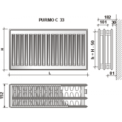 Radiatorius Purmo Compact C 33, 300-1100, pajungimas šone