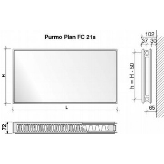 Radiatorius PURMO FC 21s, 400-1000, pajungimas šone