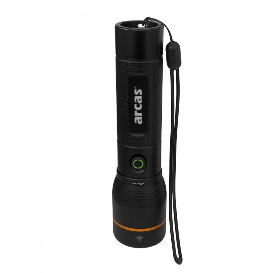 Rankinis žibintuvėlis, 20W, įkraunamas USB-C, juodas, ARCAS Rankinis žibintuvėlis, 20W, įkraunamas USB-C, juodas, ARCAS
