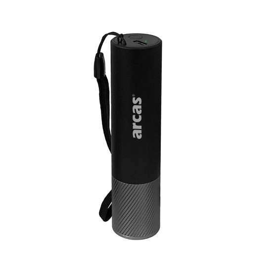 Rankinis žibintuvėlis 3W, įkraunamas USB-C, juodas, ARCAS Rankinis žibintuvėlis 3W, įkraunamas USB-C, juodas, ARCAS