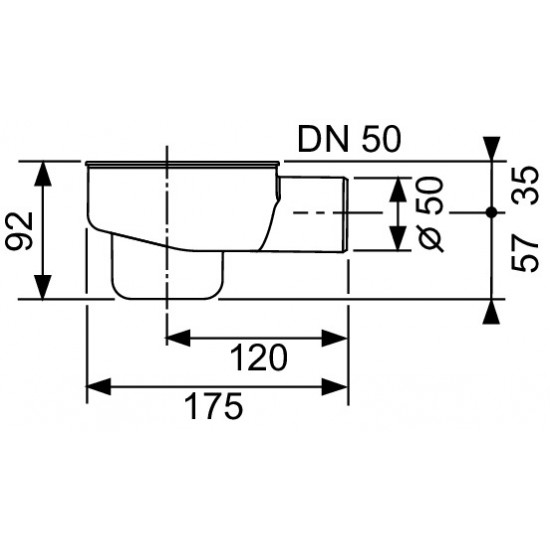 Sifonas dušo latakui, montavimo H 120mm, DN50; pralaidumas 0,8l/s.