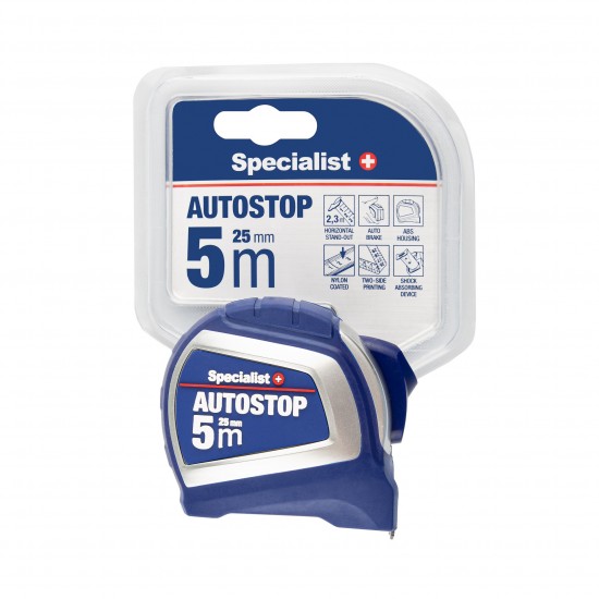 SPECIALIST+ ruletė AUTOSTOP 5 m, 25 mm