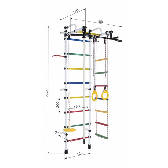 Sporto kompleksas (gimnastikos sienelė) RAINBOW PRO balta-vaivorykštė, 226x52,5cm