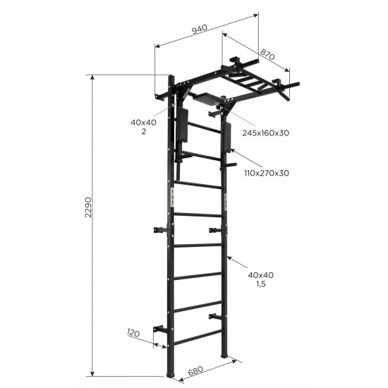 Sporto kompleksas (gimnastikos sienelė) SAN PRO 3 in 1 juodas, 229x68cm