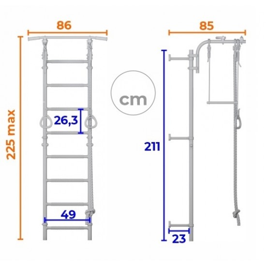 Sporto kompleksas (gimnastikos sienelė) SANRO TOPLINE balta-geltona, 225x49cm Sporto kompleksas (gimnastikos sienelė) SANRO TOPLINE balta-geltona, 225x49cm