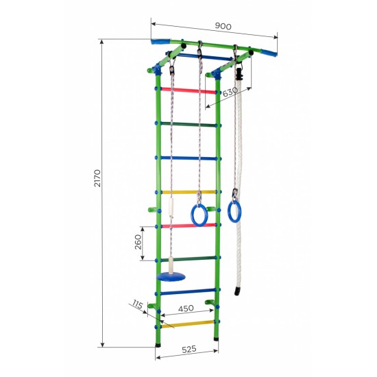 Sporto kompleksas (gimnastikos sienelė) START-1 salotinė-vaivorykštė, 217x52,5cm