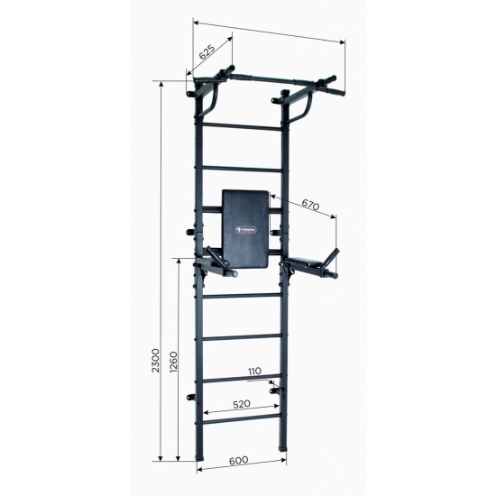 Sporto kompleksas (gimnastikos sienelė) START pilkas, 230x61cm