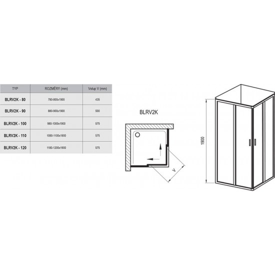 Stačiakampės dušo kabinos sienelė Ravak Blix, BLRV2K-120, satinas+stiklas Transparent Stačiakampės dušo kabinos sienelė Ravak Blix, BLRV2K-120, satinas+stiklas Transparent