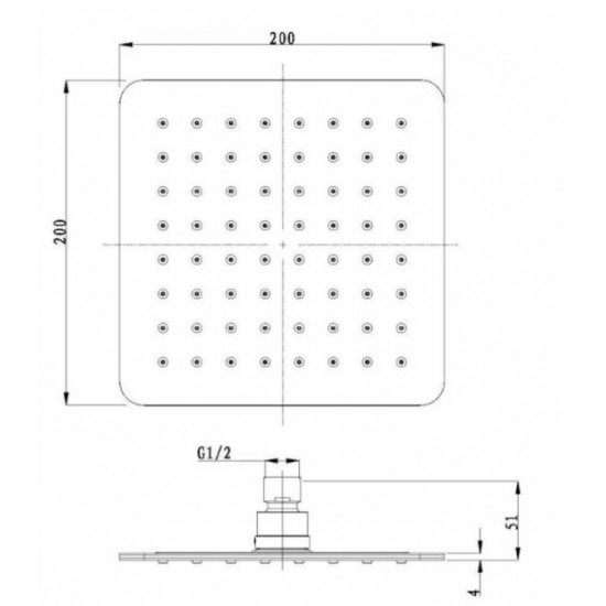 Stacionari dušo galva Optima, kvadratinė 200x200 mm