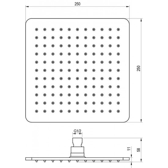 Stacionari kvadratinė dušo galva 250x250 mm, 986.00CR chromas