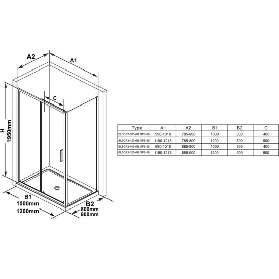 Stacionari sienelė Ravak Blix Slim, BLSPS-90 blizgus+transparent