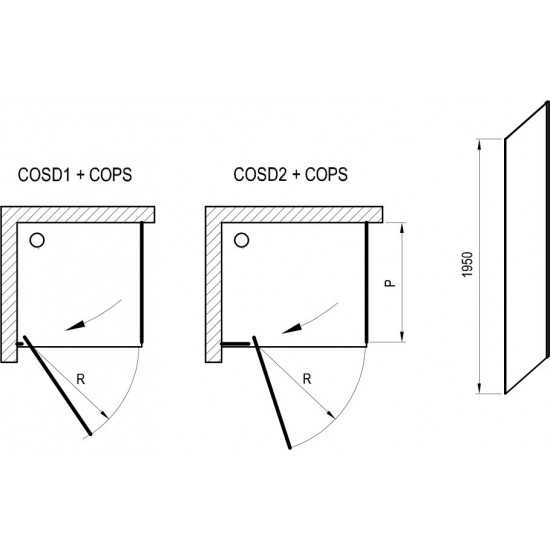Stacionari sienelė Ravak Cool!, COPS-90 juodas+stiklas Transparent