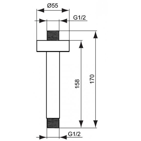 Stacionarios dušo galvos laikiklis Ideal Standard IdealRain, iš lubų 150 mm, chromuota