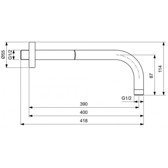Stacionarios dušo galvos laikiklis Ideal Standard IdealRain, iš sienos 400 mm, chromuota