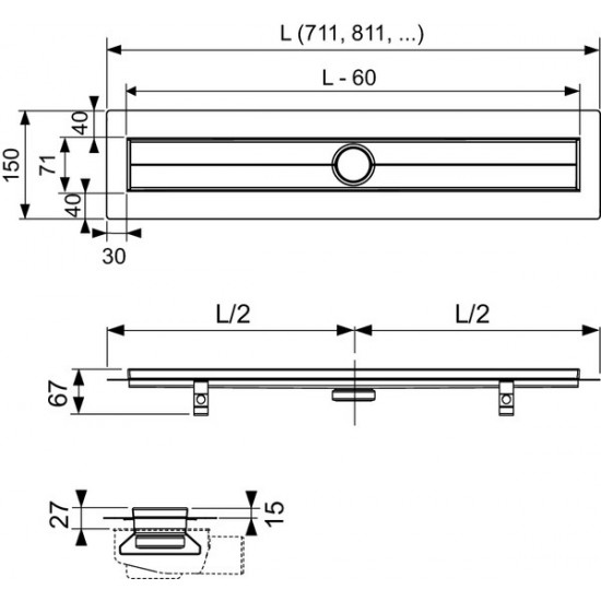 TECEdrainline dušo latakas, tiesus, L =900mm