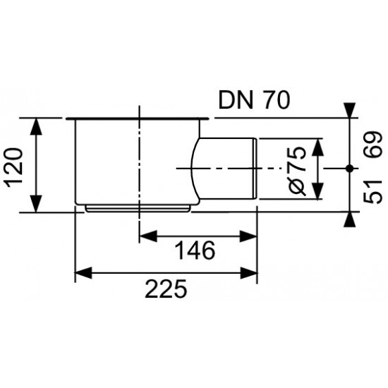 TECEdrainline sifonas, DN 70 horizontalus, montavimo H 148mm; pralaidumas 1.4 l/s