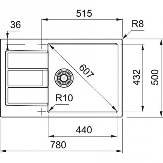 Tectonite plautuvė Franke, Sirius S2D 611-78 XL su užkemšamu ventiliumi, Urban Grey