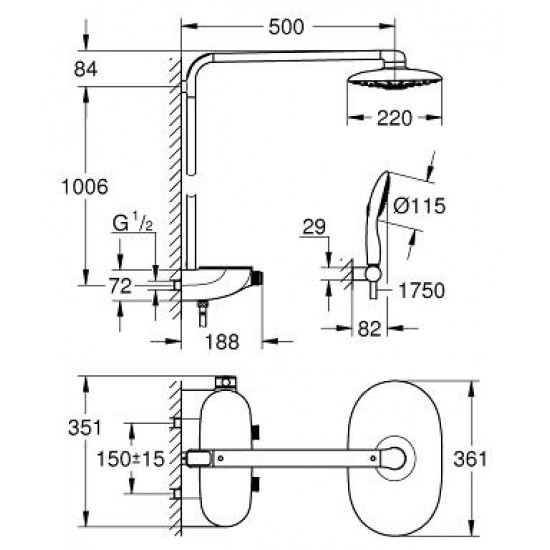 Termostatinė dušo sistema Rainshower® System SmartControl 360 DUO