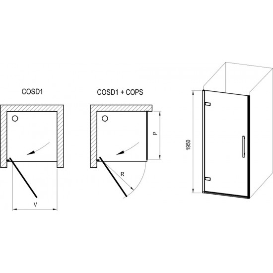 Varstomos dušo durys Ravak Cool!, COSD1-90 juodas+stiklas Transparent Varstomos dušo durys Ravak Cool!, COSD1-90 juodas+stiklas Transparent